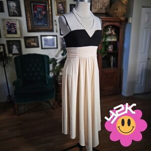 Vintage Y2K Laundry by Shelli Segal Black Cream Handkerchief Hem Midi Dress